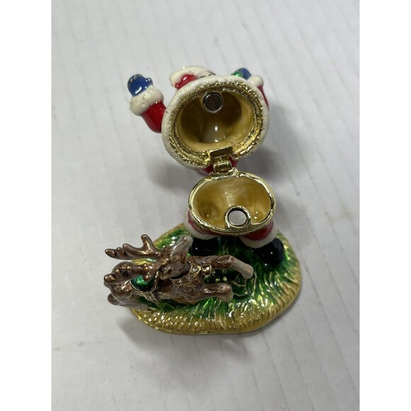 New In Box Art Form Santa Clause Reindeer Training Day Rhinestone Trinket Box 3" - Picture 5 of 7